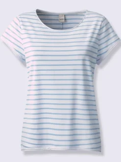 T-shirt rayé à col rond et manches courtes en coton