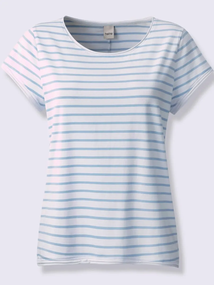 T-shirt rayé à col rond et manches courtes en coton