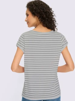 T-shirt rayé à col rond et manches courtes en coton