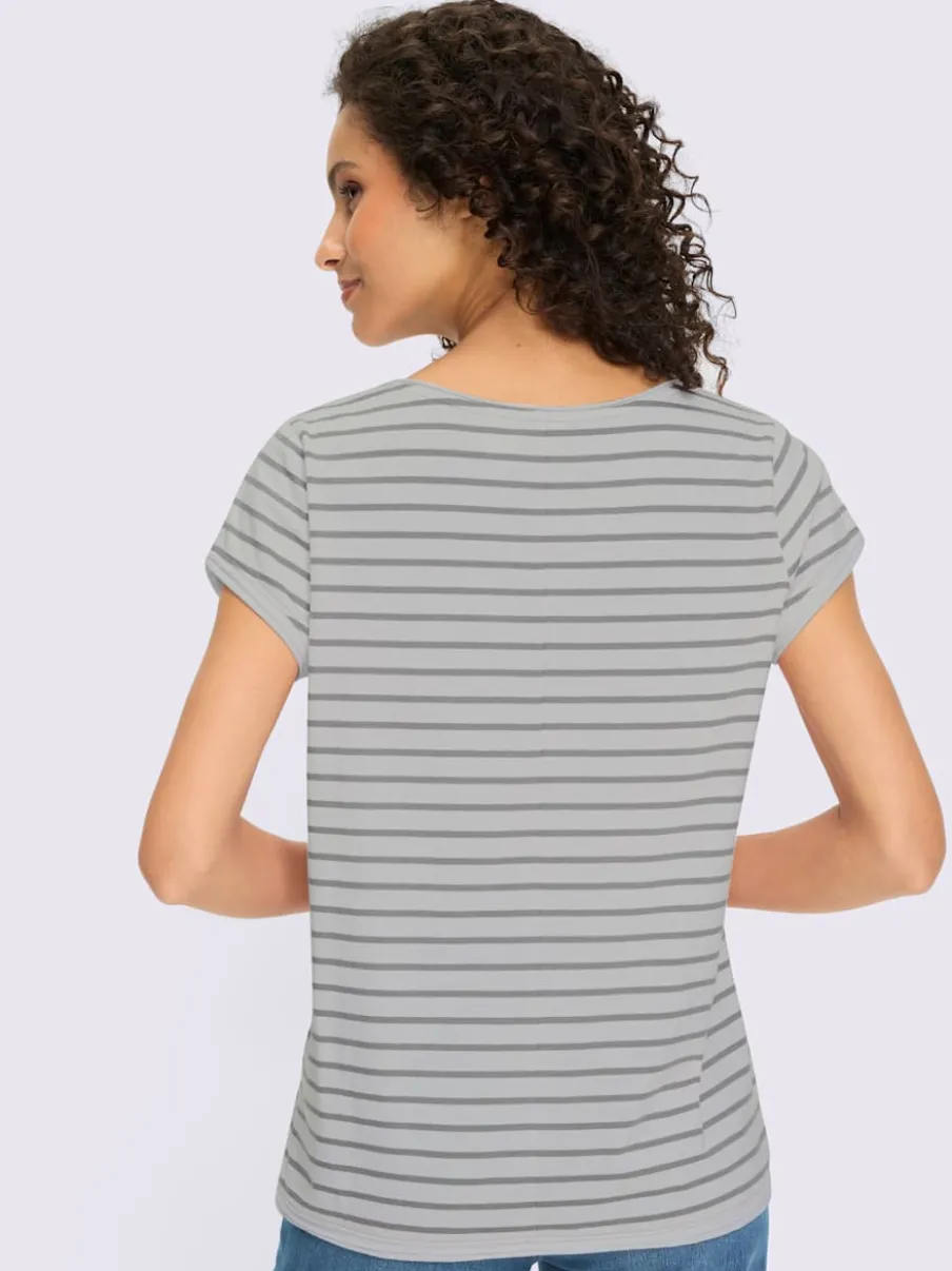 T-shirt rayé à col rond et manches courtes en coton