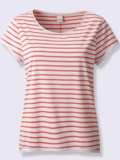 T-shirt rayé à col rond et manches courtes en coton
