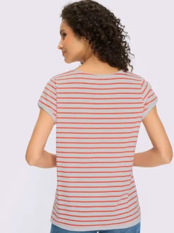 T-shirt rayé à col rond et manches courtes en coton