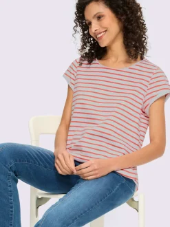 T-shirt rayé à col rond et manches courtes en coton