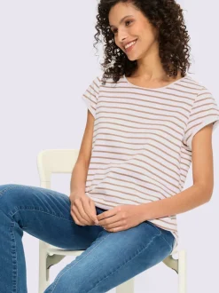 T-shirt rayé à col rond et manches courtes en coton