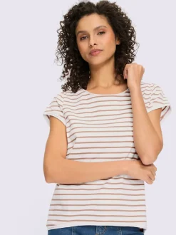 T-shirt rayé à col rond et manches courtes en coton
