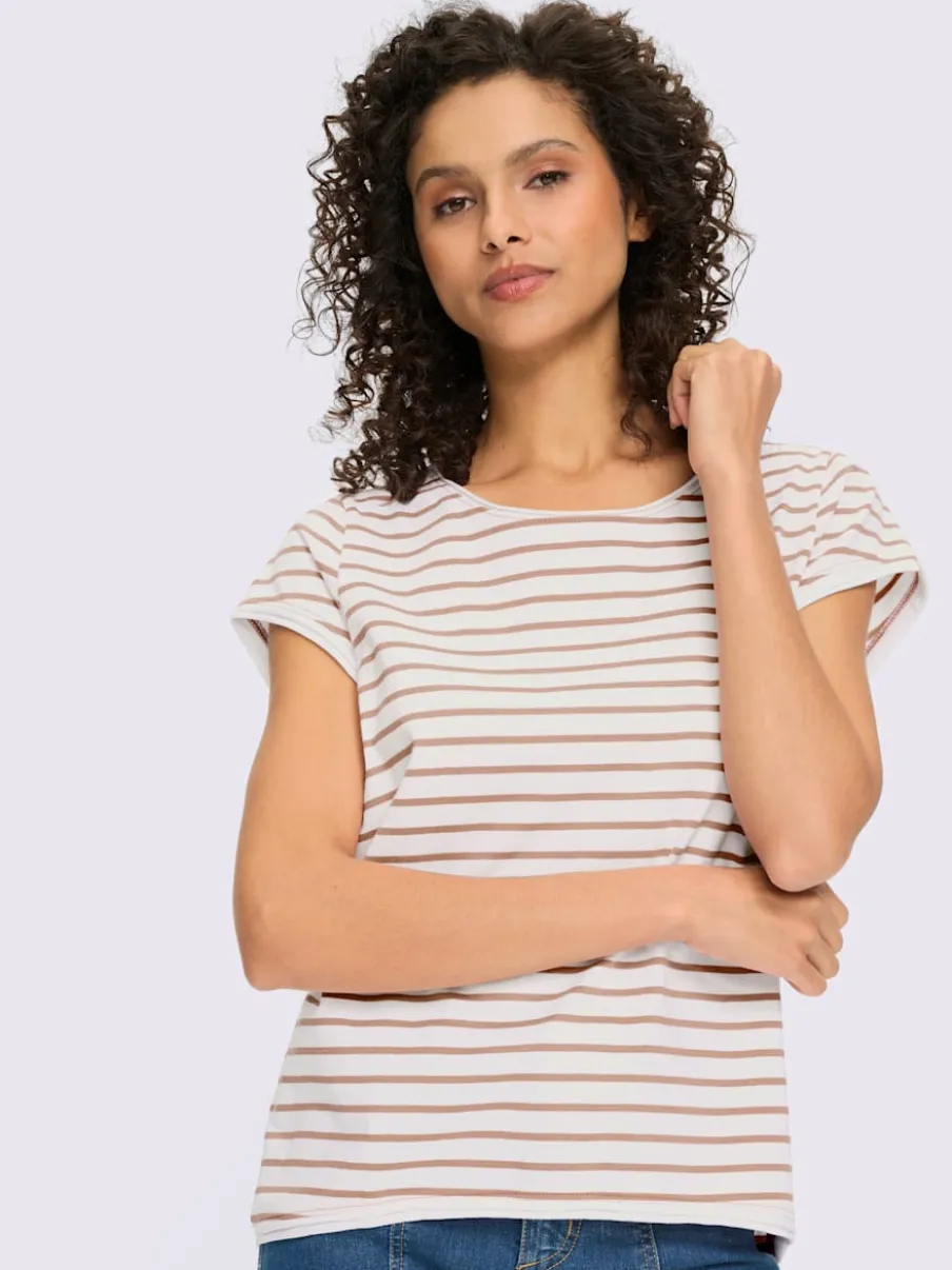 T-shirt rayé à col rond et manches courtes en coton