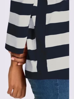 T-shirt rayé à empiècements avec col arrondi manches trois-quarts