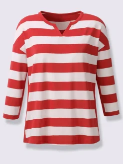 T-shirt rayé à empiècements avec col arrondi manches trois-quarts