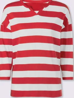 T-shirt rayé à empiècements avec col arrondi manches trois-quarts