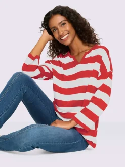 T-shirt rayé à empiècements avec col arrondi manches trois-quarts