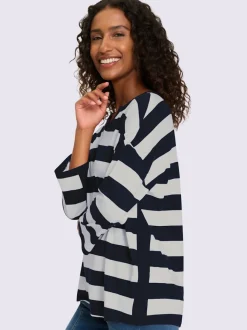T-shirt rayé à empiècements avec col arrondi manches trois-quarts