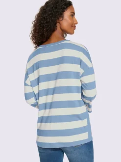 T-shirt rayé à empiècements avec col arrondi manches trois-quarts
