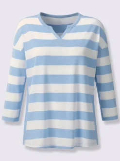 T-shirt rayé à empiècements avec col arrondi manches trois-quarts