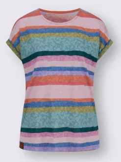 T-shirt rayé à encolure ronde et mancherons repliés