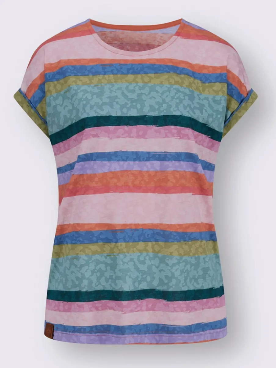 T-shirt rayé à encolure ronde et mancherons repliés