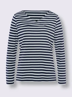 T-shirt rayé en mélange modal avec encolure V