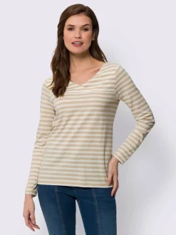 T-shirt rayé en mélange modal avec encolure V
