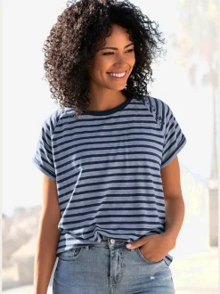 T-shirt à rayures avec encolure ronde et manches courtes