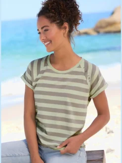 T-shirt à rayures avec encolure ronde et manches retroussables