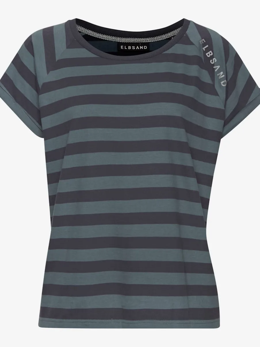 T-shirt à rayures avec encolure ronde et manches retroussables
