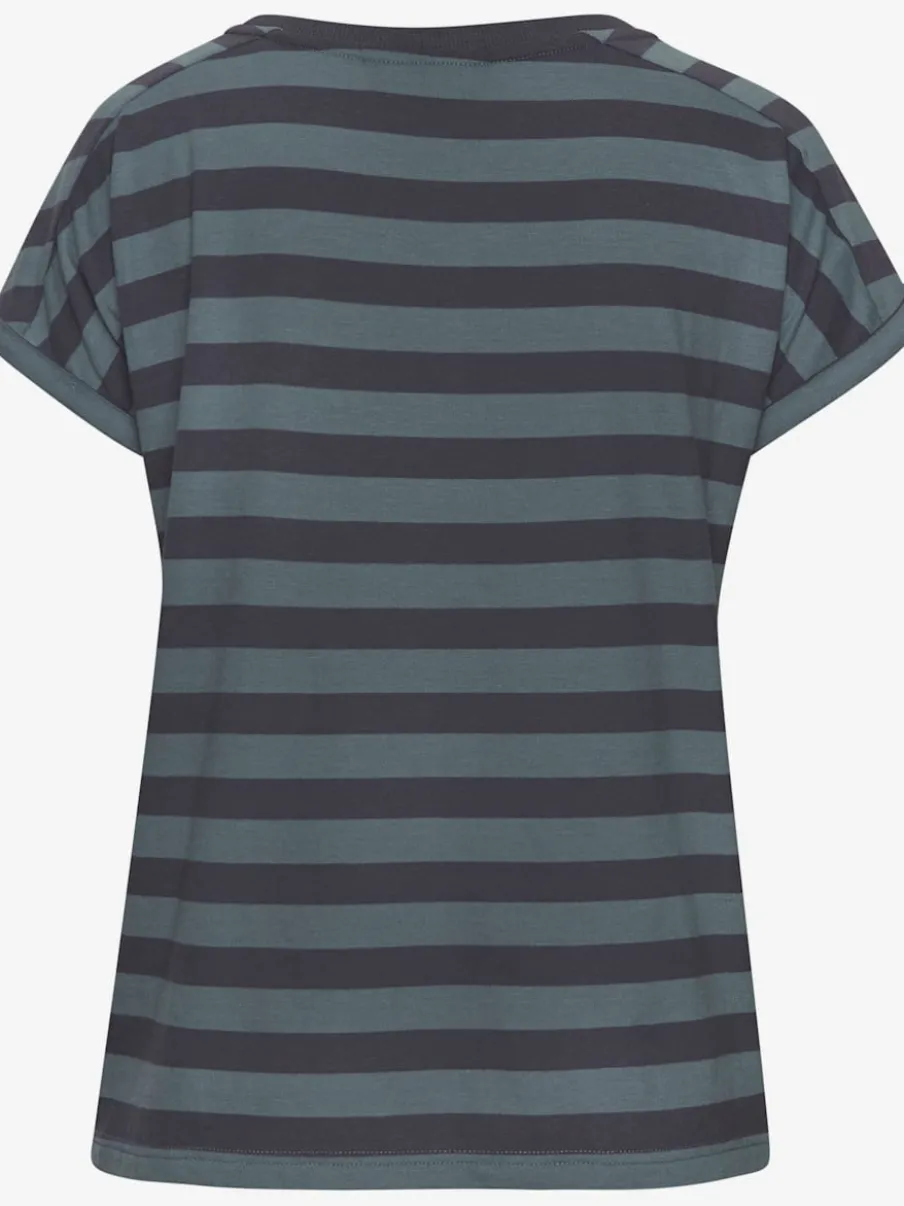 T-shirt à rayures avec encolure ronde et manches retroussables