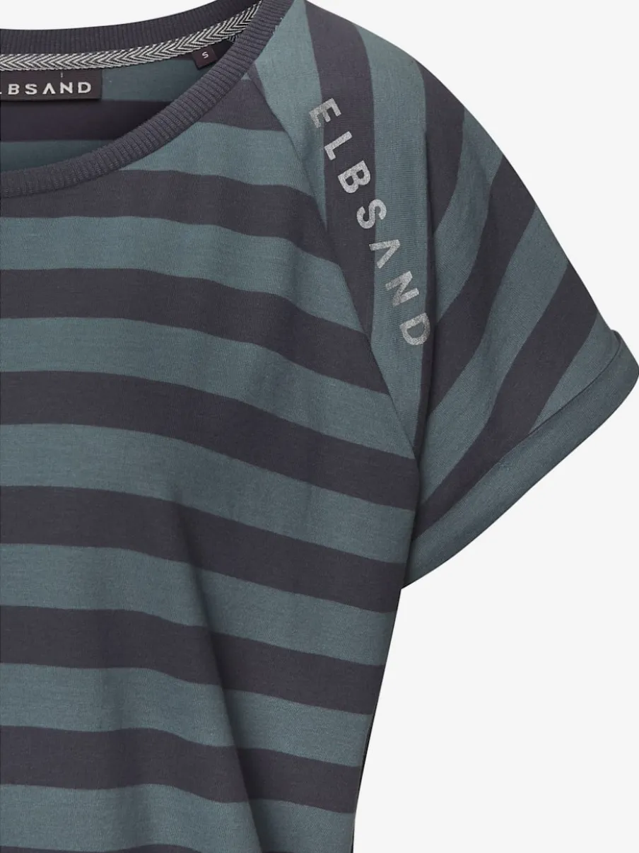 T-shirt à rayures avec encolure ronde et manches retroussables