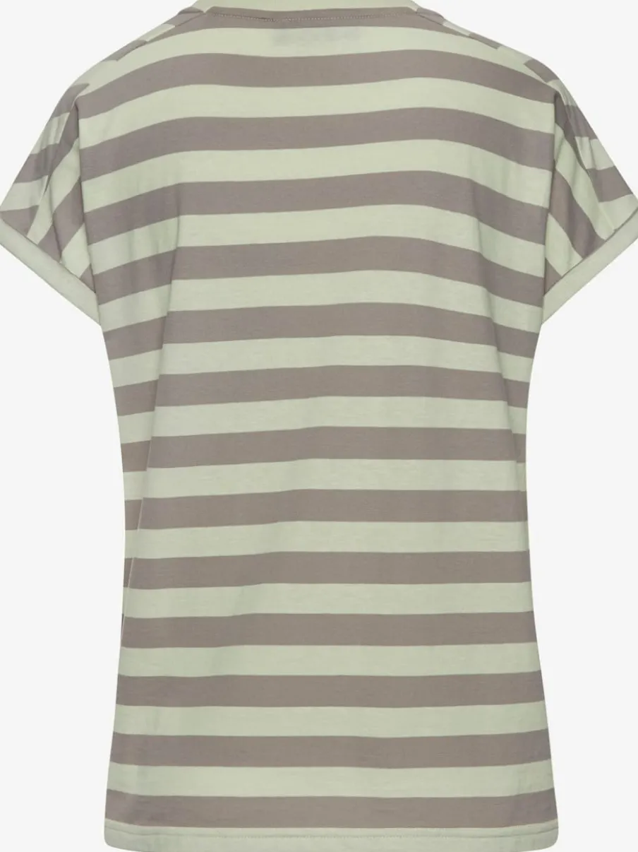 T-shirt à rayures avec encolure ronde et manches retroussables