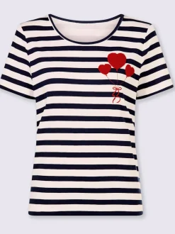 T-shirt à rayures avec encolure ronde et broderie
