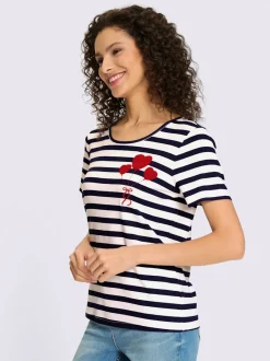 T-shirt à rayures avec encolure ronde et broderie