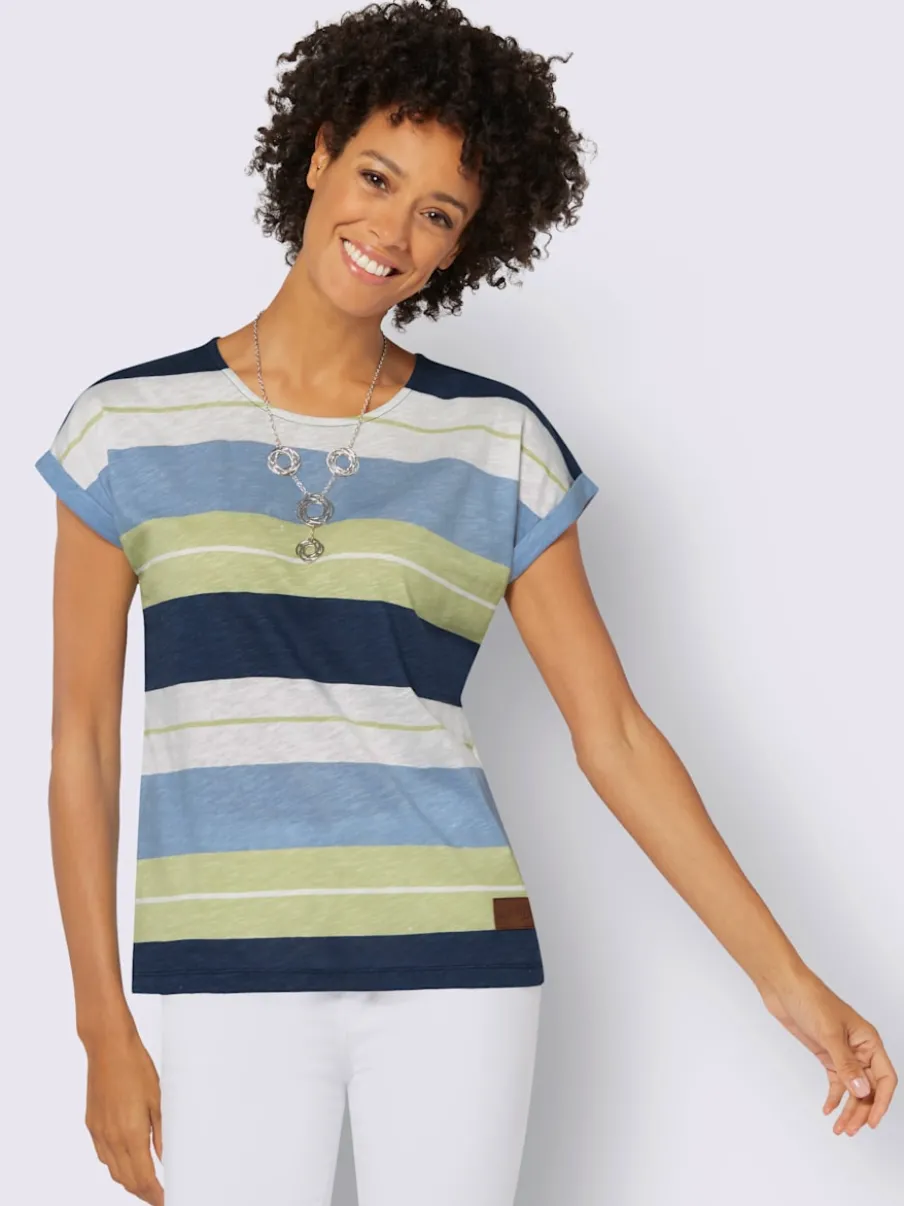 T-shirt à rayures avec encolure ronde et mancherons