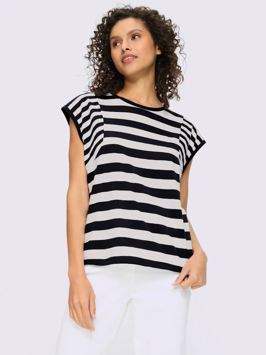 T-shirt à rayures avec encolure ronde et manches courtes
