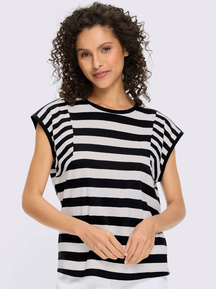 T-shirt à rayures avec encolure ronde et manches courtes