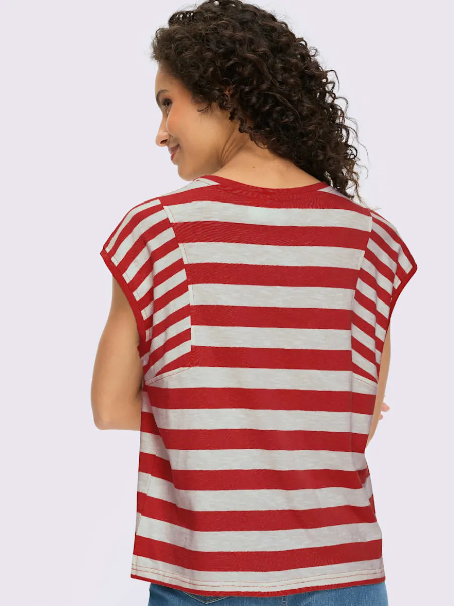 T-shirt à rayures avec encolure ronde et manches courtes