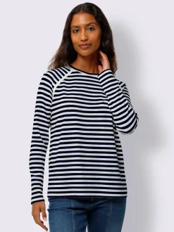 T-shirt à rayures avec manches raglan et col rond