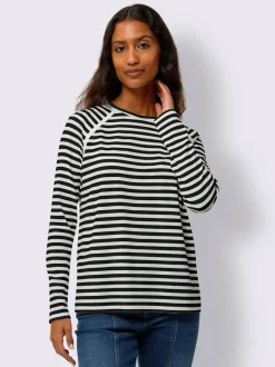 T-shirt à rayures avec manches raglan et col rond