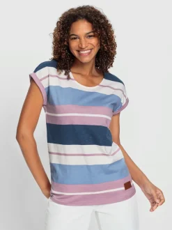 T-shirt à rayures col rond manches courtes coton
