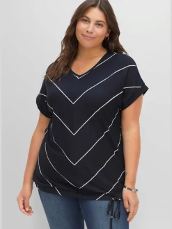 T-shirt à rayures encolure en v affinante