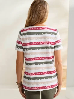 T-shirt à rayures encolure en V et manches courtes