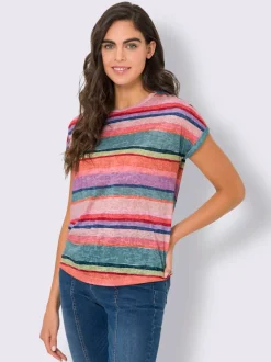 T-shirt à rayures motif marinière manches courtes fentes latérales