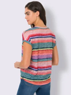 T-shirt à rayures motif marinière manches courtes fentes latérales