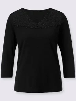 T-shirts avec col en V et dentelle florale charmante