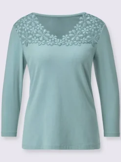 T-shirts avec col en V et dentelle florale charmante