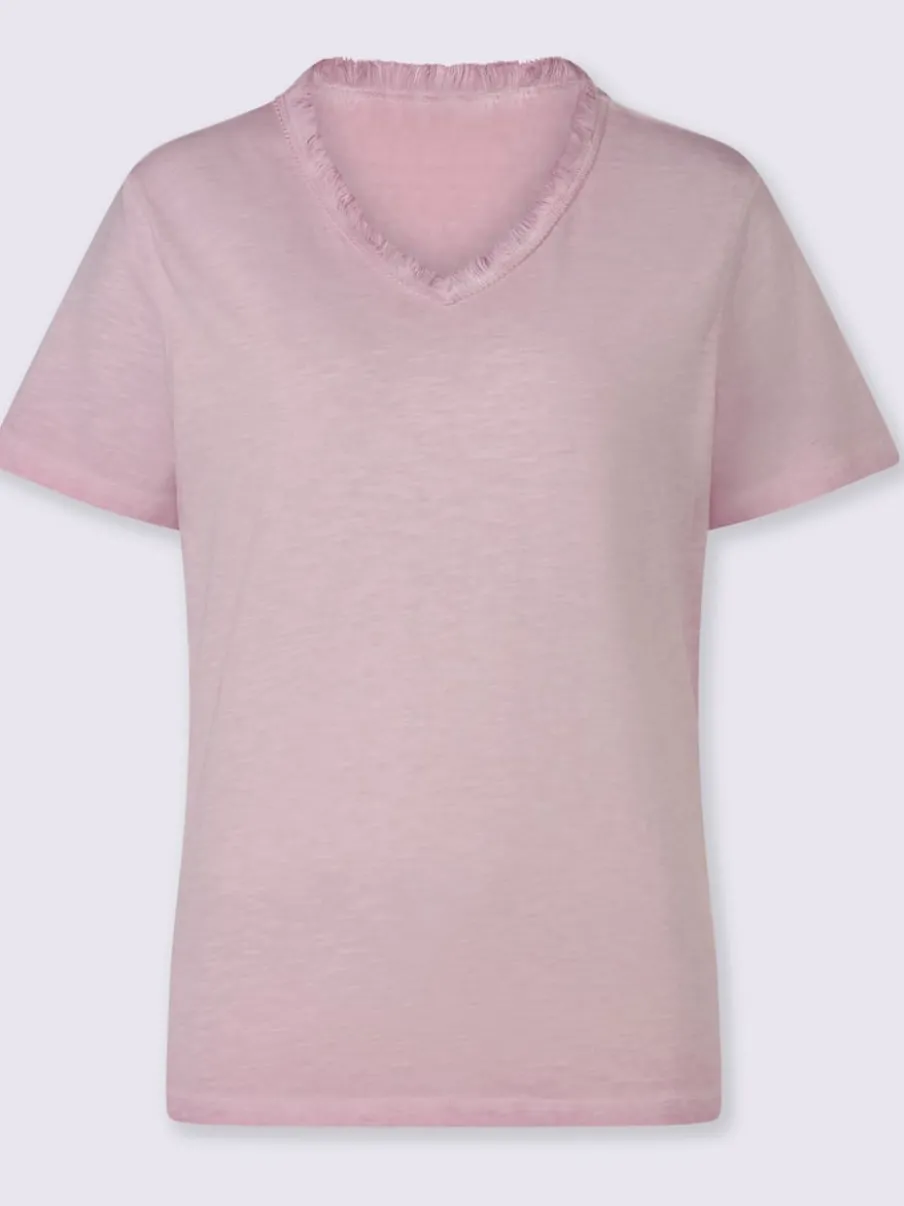 T-shirts avec col en V et manches courtes frangées