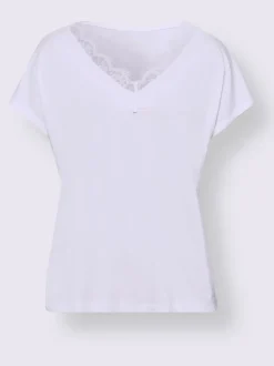 T-shirts avec col V et dentelle élégante sur le col