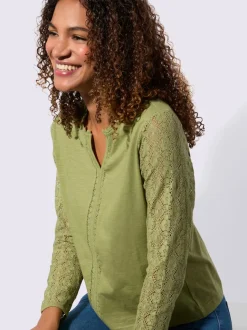 T-shirts avec dentelle aux manches et encolure ronde