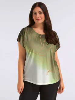 T-shirts avec imprimé feuilles dorées encolure ronde mancherons