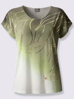 T-shirts avec imprimé feuilles dorées encolure ronde mancherons