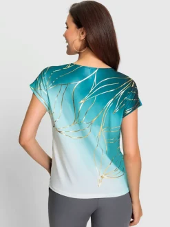 T-shirts avec imprimé feuilles dorées encolure ronde mancherons