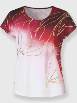 T-shirts avec imprimé feuilles dorées encolure ronde mancherons