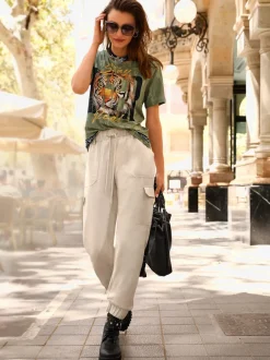 T-shirts avec imprimé tigre et encolure ronde manches courtes